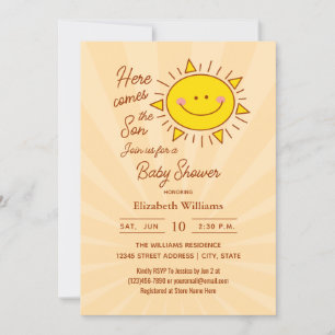 Here Comes The Son Little Sunshine Boy Baby Shower Invitation