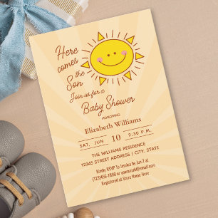 Here Comes The Son Little Sunshine Boy Baby Shower Invitation