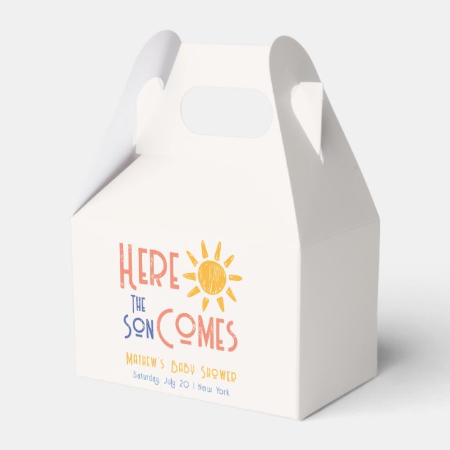 Here Comes The Son Minimal Retro Sun Baby Shower  Favour Box (Front Side)