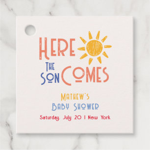 Here Comes The Son Minimal Retro Sun Baby Shower  Favour Tags