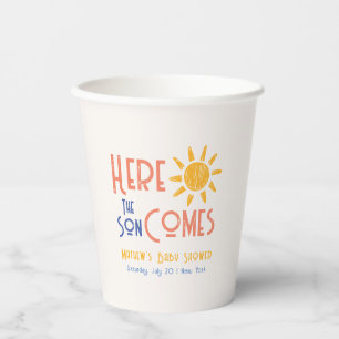 Here Comes The Son Minimal Retro Sun Baby Shower Paper Cups