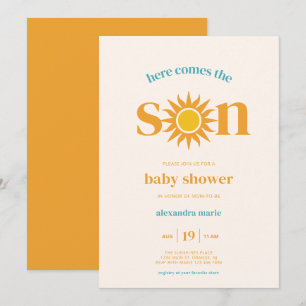 Here Comes the Son Modern Sunshine Baby Shower Invitation