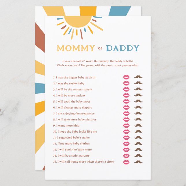 Here Comes The Son Mummy or Daddy Game (Front/Back)