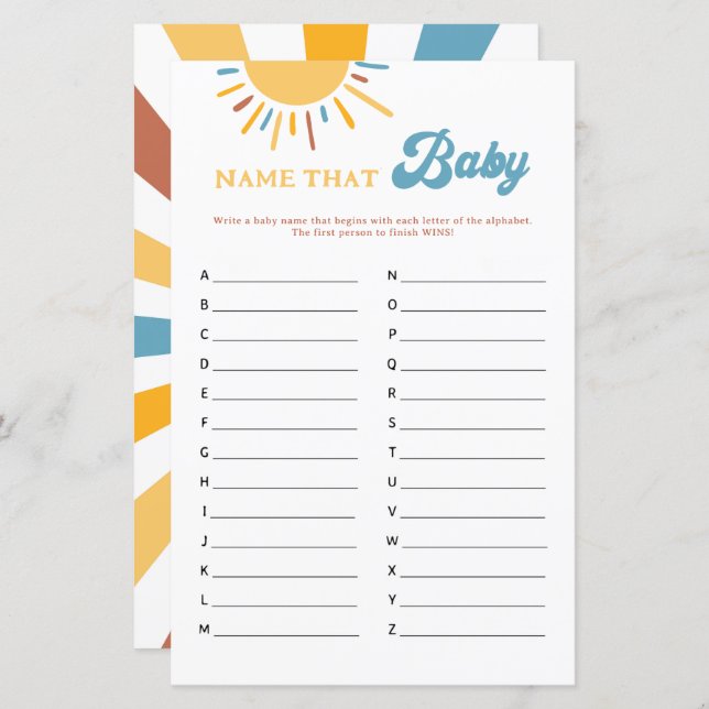 Here Comes The Son Name That Baby Game (Front/Back)