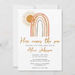 Here Comes The Son Rainbow Boho Boy Baby Shower Invitation