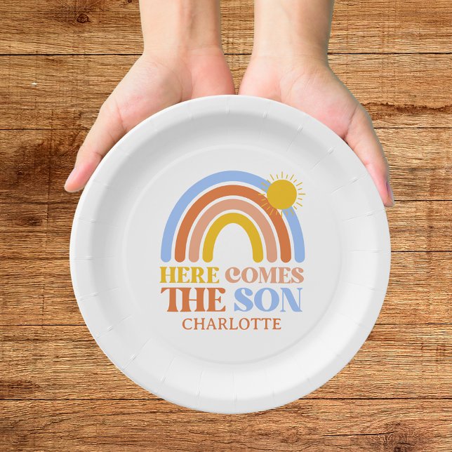 Here Comes The Son Rainbow Boy Baby Shower Paper Plate (Creator Uploaded)