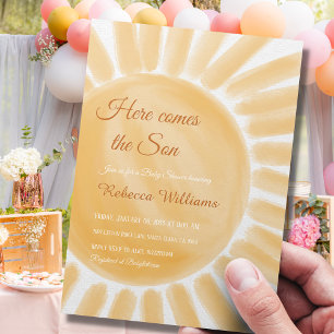 Here Comes the Son Ray Yellow Sunshine Baby Shower Invitation
