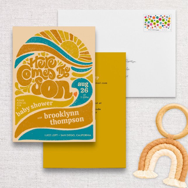 Here Comes the Son Retro Baby Boy Baby Shower Invitation (Creator Uploaded)