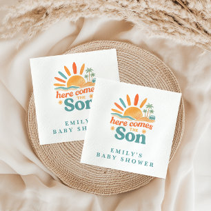 Here Comes The Son Retro Baby Boy Shower Napkin