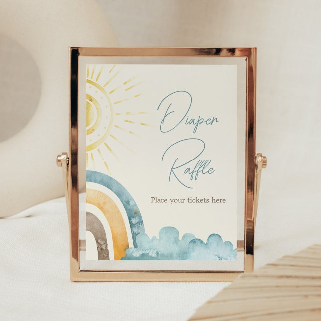 Here Comes The Son Retro Baby Shower Diaper Raffle Poster (Boho Here Comes The Sun Baby Shower Diaper Raffle Sign)