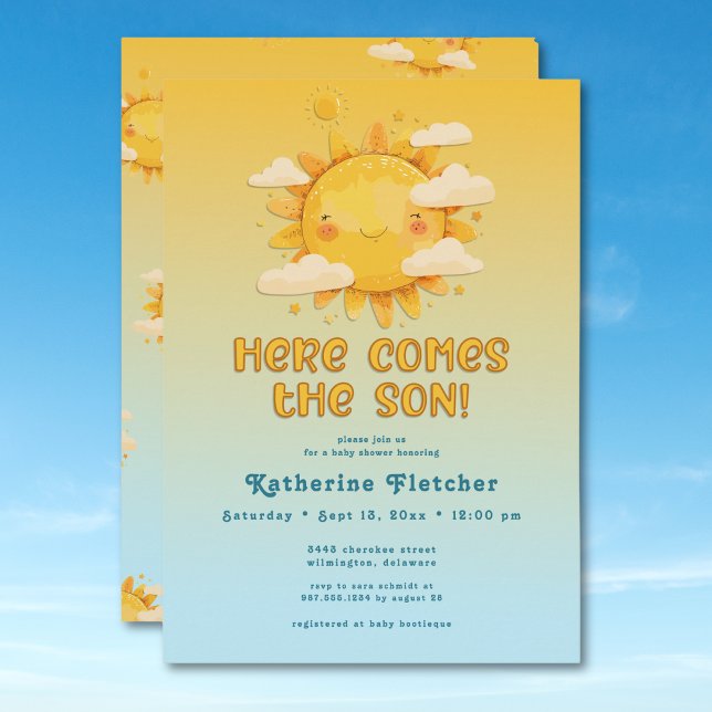 Here Comes the Son Retro Baby Shower Invitation (Creator Uploaded)