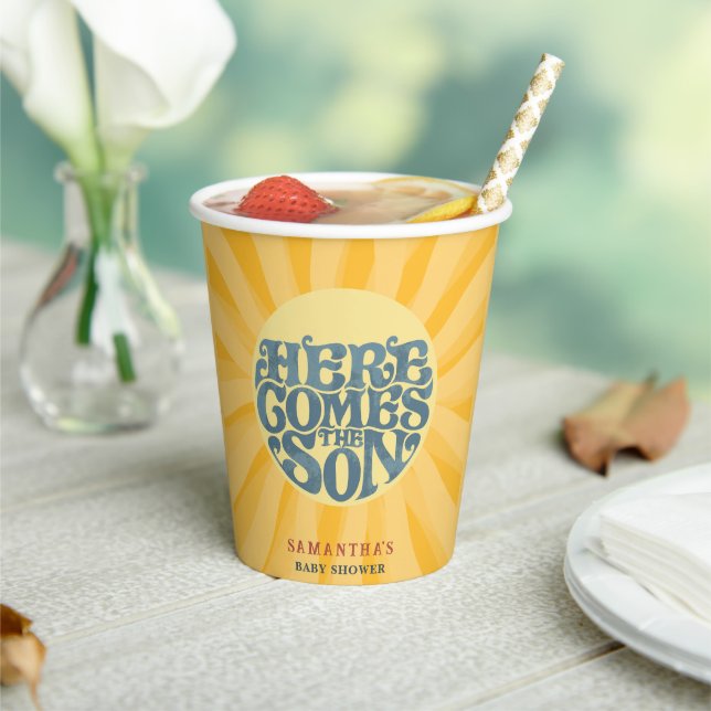 Here Comes the Son Retro Baby Shower Paper Cups (Insitu)