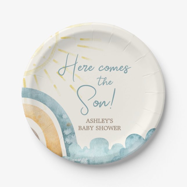 Here Comes The Son Retro Baby Shower Paper Plate (Front)