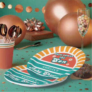 Here Comes the Son Retro Baby Shower Party Paper Plate