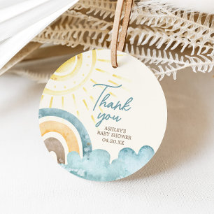 Here Comes The Son Retro Baby Shower Round Favour Tags