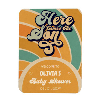 Here Comes The Son Retro Baby Shower Welcome Magnet