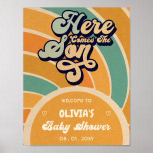 Here Comes The Son Retro Baby Shower Welcome Poster