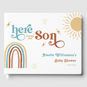 Here Comes the Son Retro Boho Boy Baby Shower Guest Book