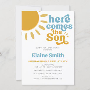 Here comes the son retro boy baby shower invitation