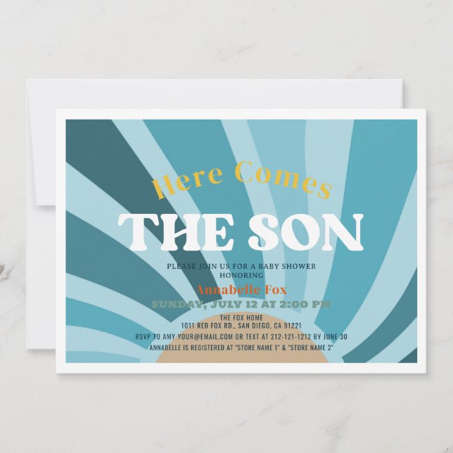 Here Comes the Son Retro Boy Baby Shower Invitation (Front)