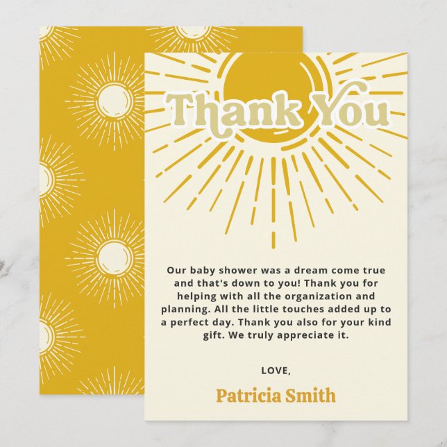 Here comes the son retro boy baby shower thank you card (Front/Back)