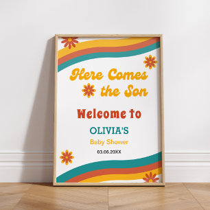 Here Comes the Son Retro Boy Baby Shower Welcome  Poster