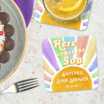 Here Comes The Son Retro Boys Baby Shower Square Paper Coaster<br><div class="desc">Celebrate in style with these trendy baby shower paper coasters. This design is easy to personalise with your special event wording and your guests will be thrilled when they see these fabulous coasters. Matching items can be found in the collection.</div>