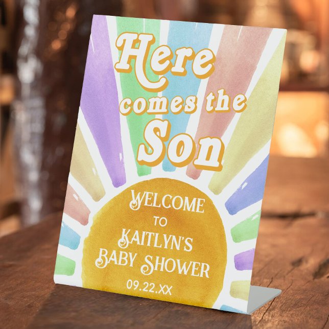 Here Comes The Son Retro Boys Baby Shower Welcome Pedestal Sign (Creator Uploaded)