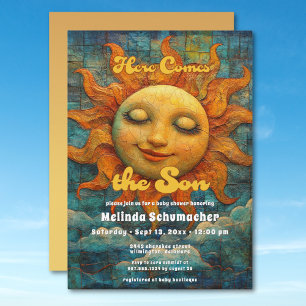 Here Comes the Son Retro Celestial Baby Shower Invitation