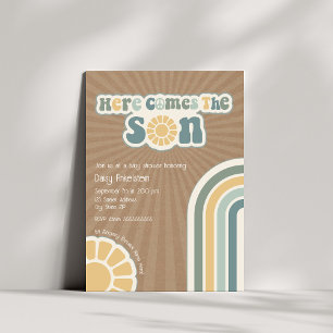 Here Comes The Son Retro Hippie Boy Baby Shower Invitation
