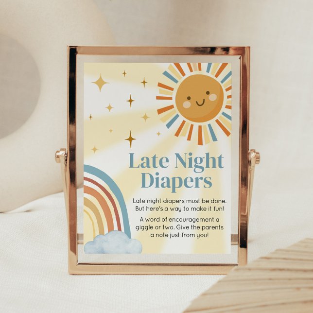 Here Comes the Son Retro Late Night Diapers Poster (Retro Here Comes the Son Baby Shower Late Night Diapers Sign)