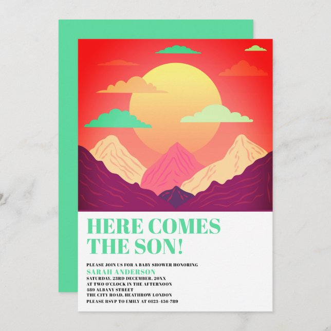 Here Comes The Son Retro Psychedelic Baby Shower Invitation (Front/Back)