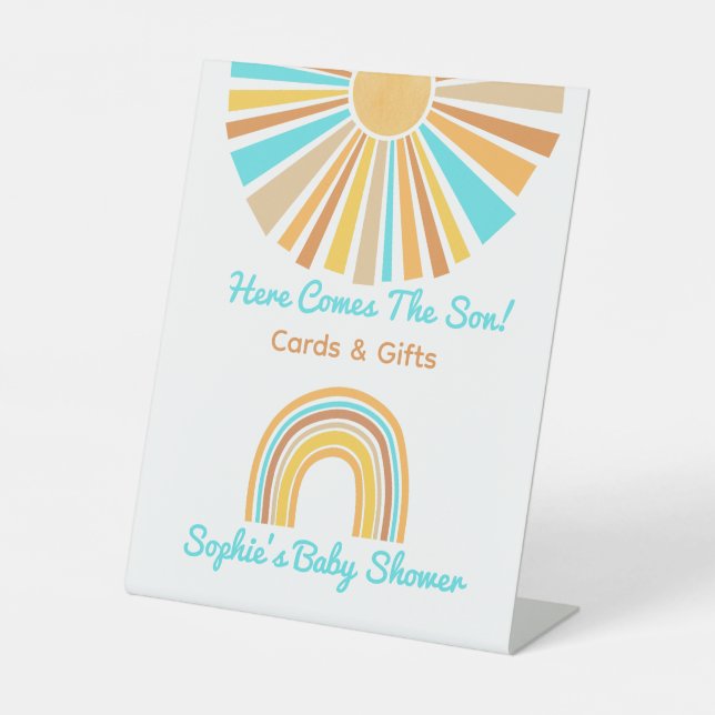 Here Comes The Son, Retro Rainbow Cards & Gifts Pedestal Sign (Front)