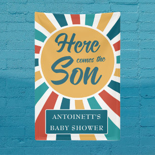 Here Comes the Son Retro Sun Baby Shower Banner