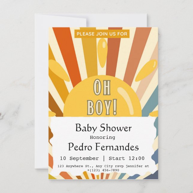 Here Comes the Son Retro Sun Boy Baby Shower Invitation (Front)