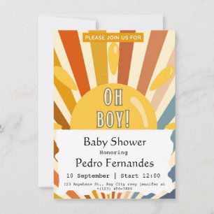 Here Comes the Son Retro Sun Boy Baby Shower Invitation