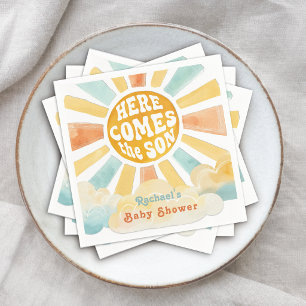Here Comes the Son Retro Sunshine Baby Shower Napkin