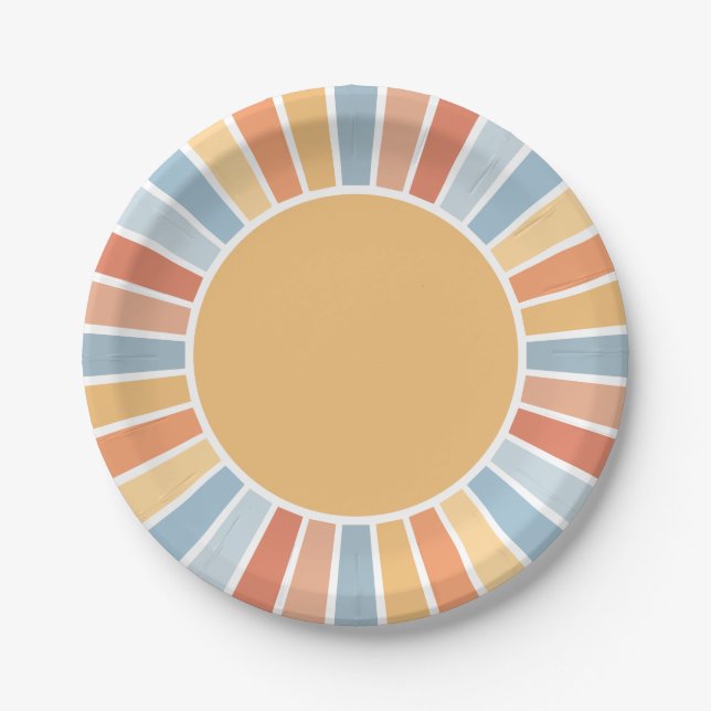 Here Comes the Son Retro Sunshine Baby Shower  Paper Plate (Front)