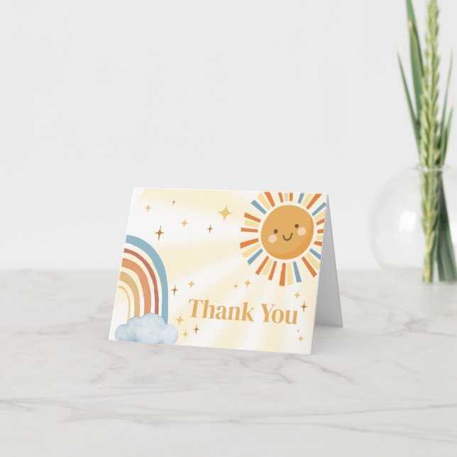Here Comes the Son Retro Sunshine Baby Shower Thank You Card (Front)