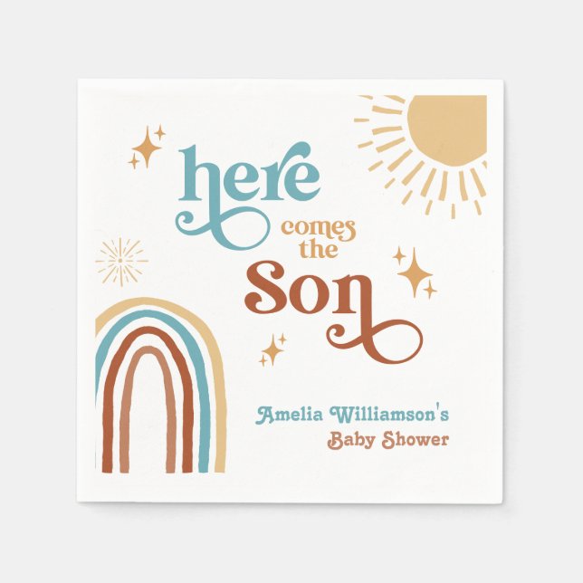 Here Comes the Son Retro Sunshine  Napkin (Front)