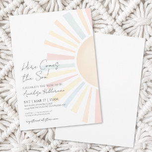 Here Comes The Son Simple Sun Baby Shower Invitation