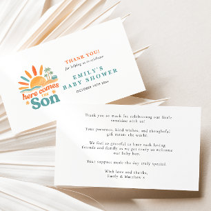 Here Comes The Son Summer Baby Boy Shower Thank You Card