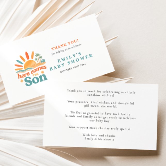 Here Comes The Son Summer Baby Boy Shower Thank You Card (Creator Uploaded)