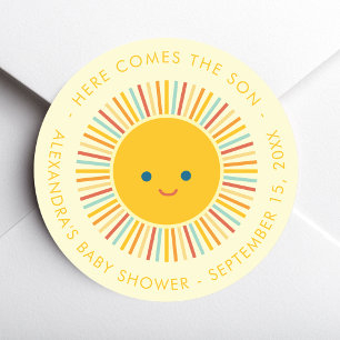 Here Comes the Son Sun Boy Baby Shower Classic Round Sticker