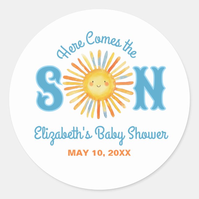 Here Comes the Son Sunshine Baby Shower Classic Round Sticker (Front)