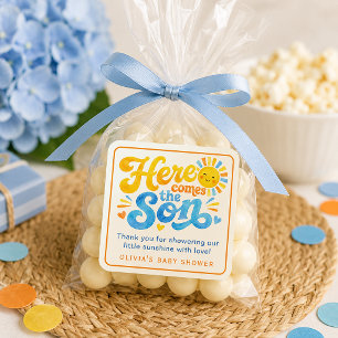 Here Comes the Son Sunshine Baby Shower Favour  Square Sticker