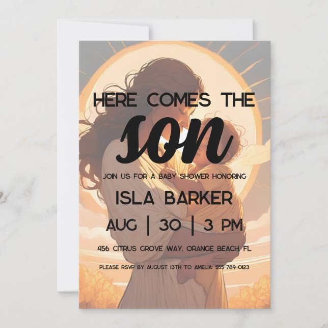 Here comes the son sunshine baby shower invitation (Front)