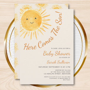 Here Comes The Son Sunshine Baby Shower Invitation