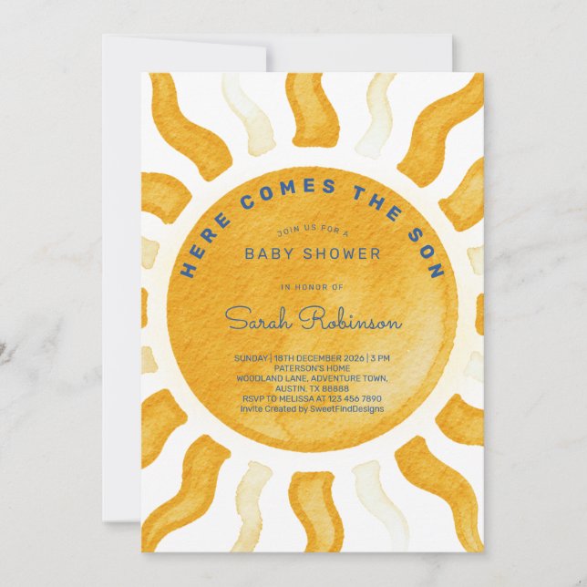 Here Comes The Son Sunshine Baby Shower Invitation (Front)