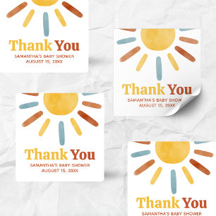 Here comes the Son Sunshine Baby Shower Square Sticker